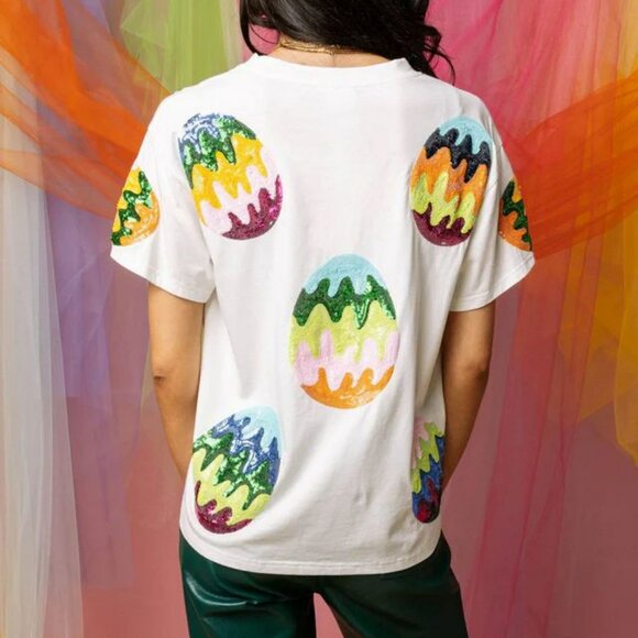 QUEEN OF SPARKLES White Groovy Easter Egg Tee - Picture 4 of 4